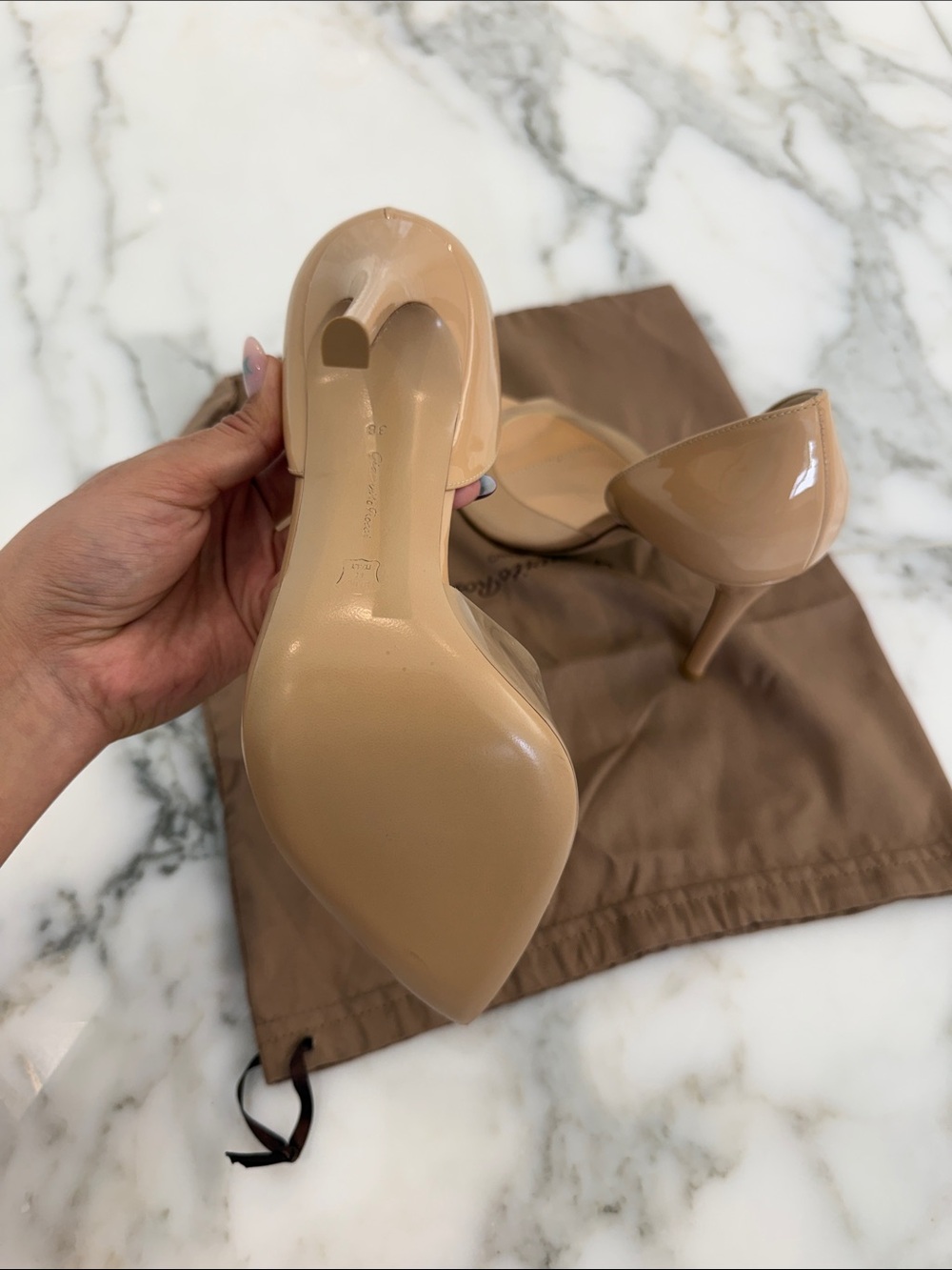 Gianvito Rossi Nude Patent Leather Peep-Toe Stiletto Heels - Picture 4 of 5
